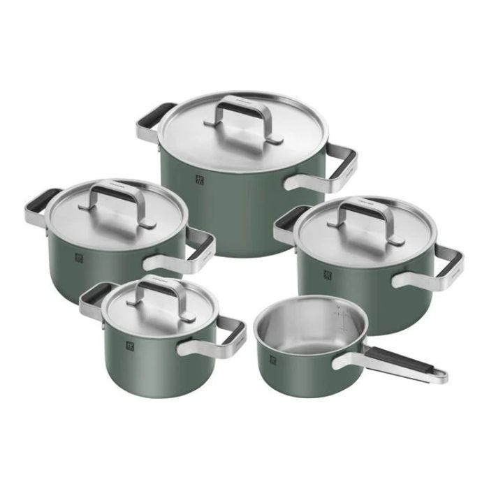 Set of 5 Green Stainless Steel Pots and Pans for Induction Zwilling