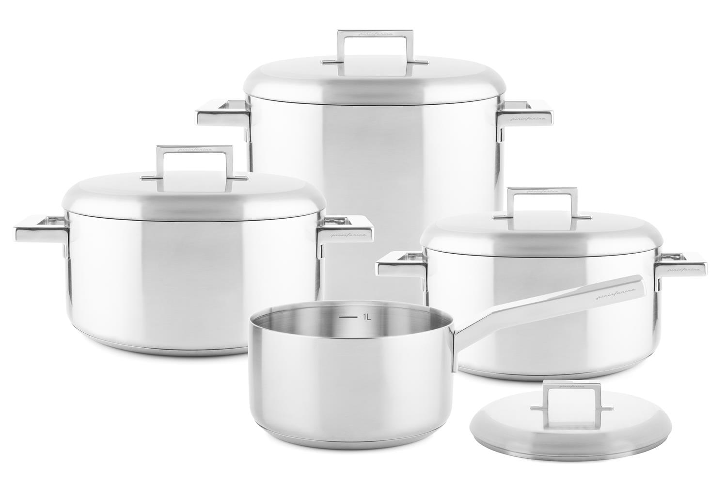 Batteria di pentole in acciaio inox per induzione linea Stile by Pininfarina, 8 pezzi