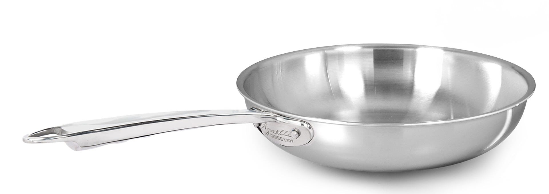 High flared pan in alu-stainless steel for induction, one handle, diam. 32cm