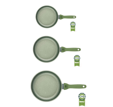 Tris of Dr Green non-stick aluminum pans, diam. 20-24-28cm, by Risolì