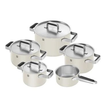 Set of 5 Ivory Stainless Steel Pots and Pans for Induction Zwilling