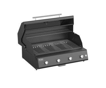 Barbecue a gas Fry Top 750 4 fuochi Nero da incasso e appoggio Pianeta Grill, con griglie a tondino 