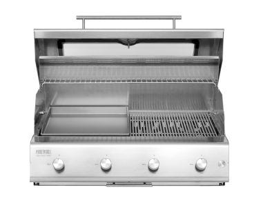 Barbecue a gas Fry Top 750 4 fuochi da incasso e appoggio Pianeta Grill, con metà griglia tondino metà teppanyaki 