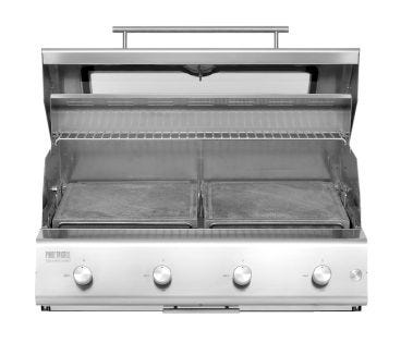 Barbecue a gas Fry Top 750 4 fuochi da incasso e appoggio Pianeta Grill, con pietra ollare 