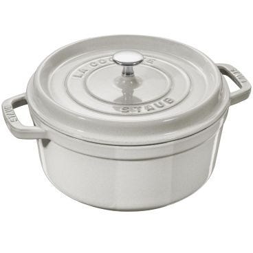 Round cast iron saucepan for induction white truffle with handles and lid, diam. 24cm