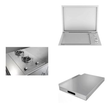 Kit Incasso per Cucina da esterno con Barbecue da incasso 2 fuochi Griglie Tondino, piano cottura e coperchio Pianeta Grill