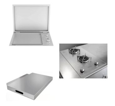 Kit Incasso per Cucina da esterno con Barbecue da incasso 2 fuochi, piano cottura e coperchio Pianeta Grill