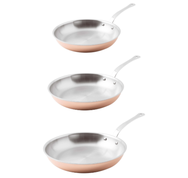 Trio of copper pans Series 15600 3-Ply for induction by Paderno, diam. 20-24-28cm