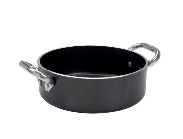 Low Casserole AlBlack in non-stick aluminum 5mm with two handles, diam. 20cm