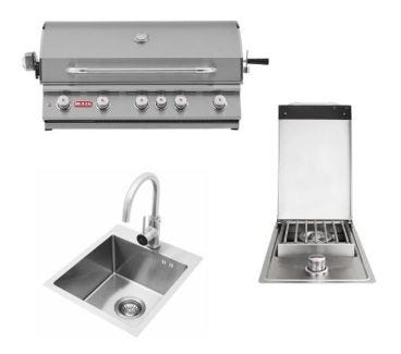 Kit Incasso per Cucina da esterno con Barbecue Metano Brahma, fornello e lavabo Bull