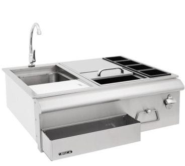 Modulo bar incasso 76cm Ghiacciaia, vaschette contenitori, supporto bottiglie e lavello Bull