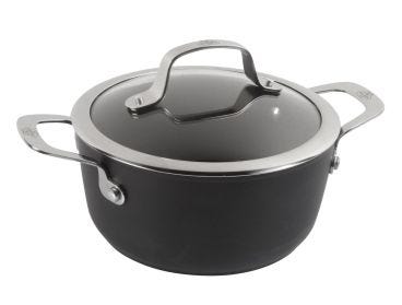 Casseruola alta in alluminio antiaderente per induzione con maniglie e coperchio linea Alba, diam. 20cm (FINE SERIE)