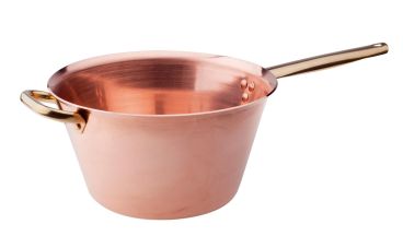 Copper polenta pot &#039;without tinning&#039; 2mm with brass handle and handle, diam.24cm