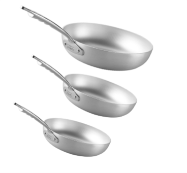 Set of 3 High Flared Frying Pans 1907 in 3mm aluminum for induction by Pentole Agnelli, diam. 24/28/32cm