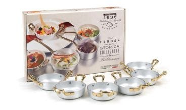 Cookware set 1932 Collection Aluminum serving pan with two brass handles, 6 pieces