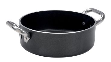 Casseruola bassa antiaderente con maniglie inox, per induzione, spessore 5 mm , diam. 32cm