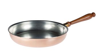 Light pan in hand-tinned smooth copper 2mm for flambeau with wooden handle, diam. 26cm