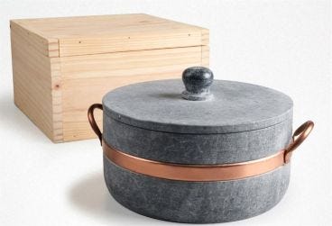 Casseruola alta in pietra ollare con manici in rame, diam. 22cm
