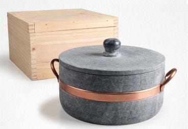 Casseruola alta in pietra ollare con manici in rame, diam. 28cm