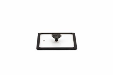 Square lid in tempered glass with aluminum knob, dim. 25x25cm