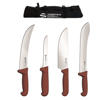 Set 4 coltelli linea Barbecue con Scimitarra, Disosso, Churrasco + Rotolo in OMAGGIO