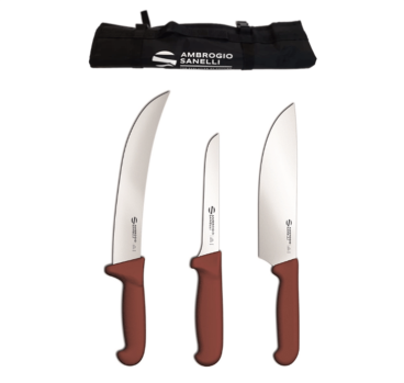 Set 3 coltelli linea Barbecue (Scimitarra, Disosso, Churrasco) + Rotolo in OMAGGIO