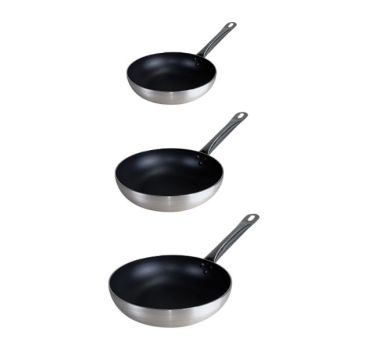 Set of 3 High Flared Pans Basic in Non-Stick Aluminum for Induction, 3mm Thickness, Diam. 24, 28, 32cm Fasa