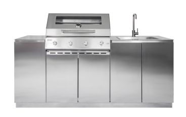 Cucina da esterno Flaminia Roma 200 in Acciaio Inox, con barbecue a gas 4 fuochi, fornello e lavello - Flaminia Outdoor