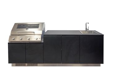 Cucina da esterno Garden Chef linea Demetra, con barbecue inox 4 fuochi e lavello, 240cm