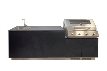 Cucina da esterno Garden Chef linea Demetra, con barbecue inox 5 fuochi e lavello, 240cm