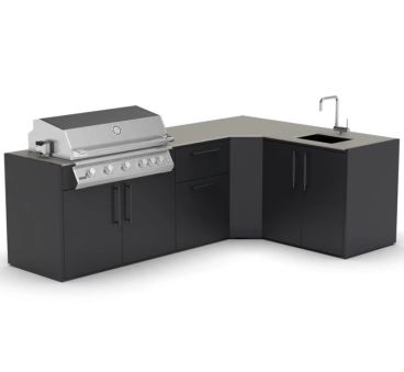 Cucina da esterno con barbecue, lavello e modulo angolare, 237x180cm Brabura 