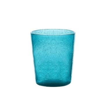 Double old fashioned glass in hand-blown glass Memento Originale, Turquoise color, 6 pieces