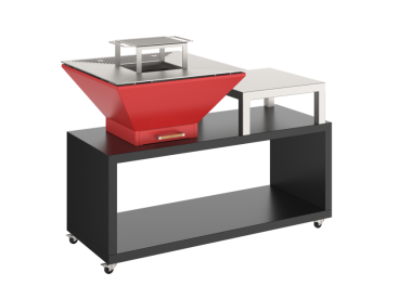 Oveneat Wood Combo BBQ: Fire Pit with Wood Holder Lid, Red Color