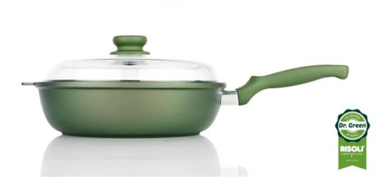 Padella Padella Alta Dr. Green ad induzione in alluminio pressofuso con coperchio e un manico in bakelite, diam. 24cm