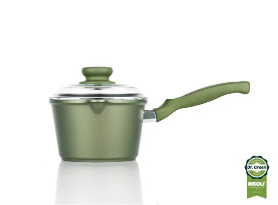 Casseruolino Dr. Green ad induzione in alluminio pressofuso con coperchio e un manico in bakelite, diam. 16cm