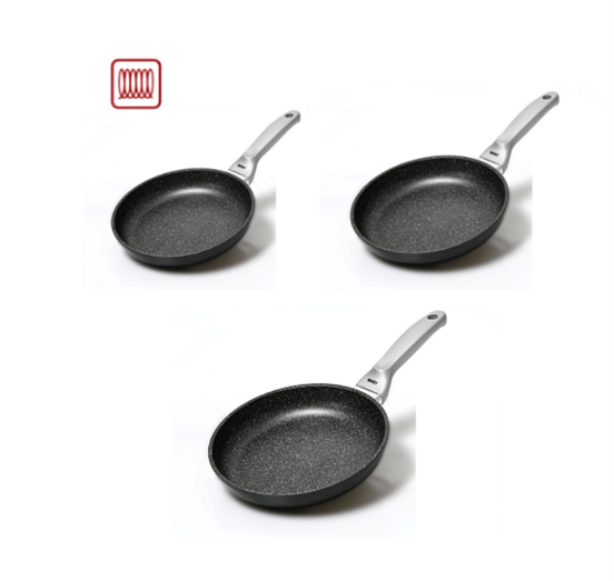 Risolì - Batteria 3 padelle in alluminio antiaderente Granito Hard Stone per induzione, diam. 20/24/28 cm