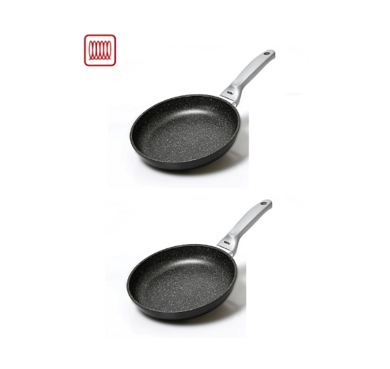 Risolì - Bis di padelle basse in alluminio antiaderente Granito Hard Stone per induzione, diam. 20 e 24cm