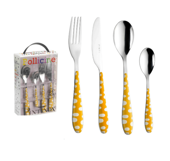 Yellow Bollicine cutlery set 24 pieces with gift box