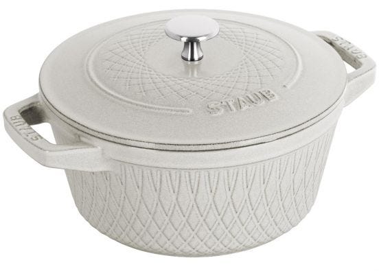 Cast iron cocotte Twister white truffle for induction with handles and lid, diam. 24cm