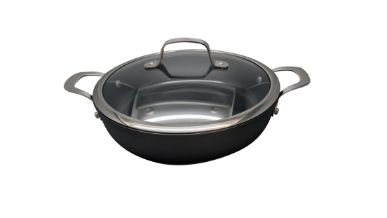 Tegame in alluminio antiaderente PFAS Free per induzione con maniglie e coperchio linea Alba, diam. 24cm