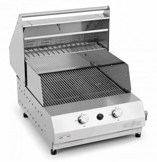 Fry Top 500 High 2-burner free-standing gas barbecue Pianeta Grill, with rod grills