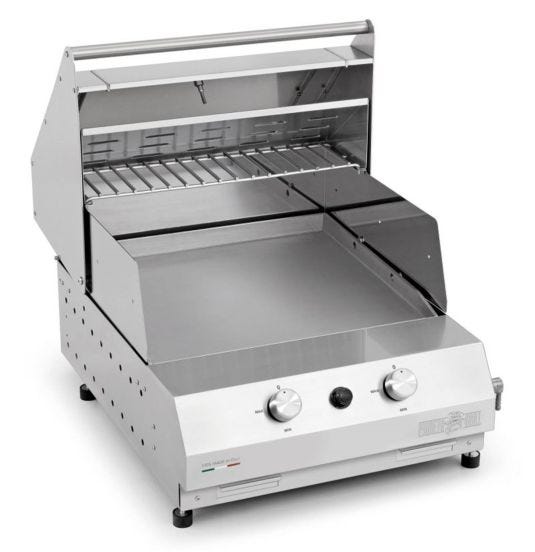 Fry Top 500 High 2-burner free-standing gas barbecue Pianeta Grill, with teppanyaki plate