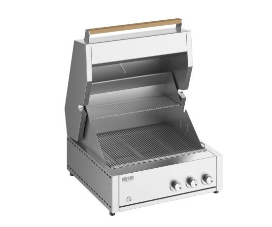 Barbecue a gas Fry Top 600 3 fuochi da incasso e appoggio Pianeta Grill, con griglie a tondino 