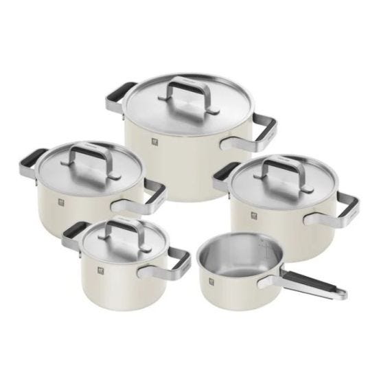 Batteria pentole Zwilling - Set di 5 pezzi di pentole e padelle Pure avorio in acciaio inox per induzione