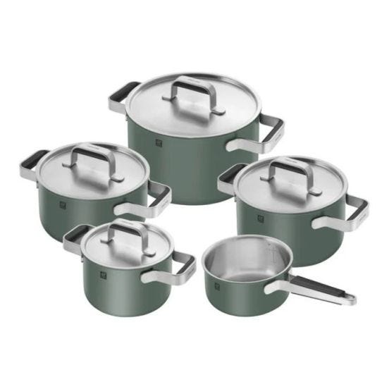 Batteria pentole Zwilling - Set di 5 pezzi di pentole e padelle Pure verdi in acciaio inox per induzione