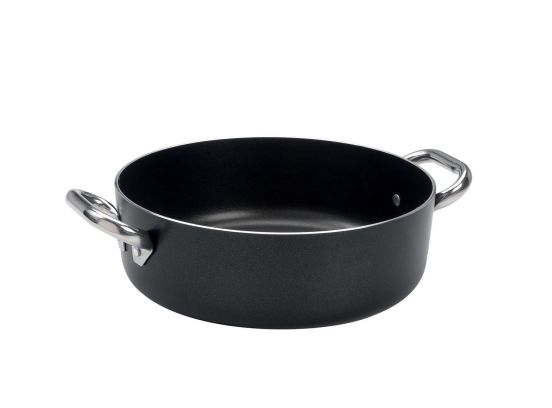 Low Casserole AlBlack in 3mm non-stick aluminum with two handles, diam. 32cm