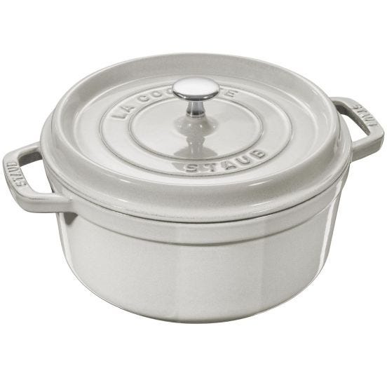 Round saucepan in cast iron for induction white truffle with handles and lid, diam. 28cm