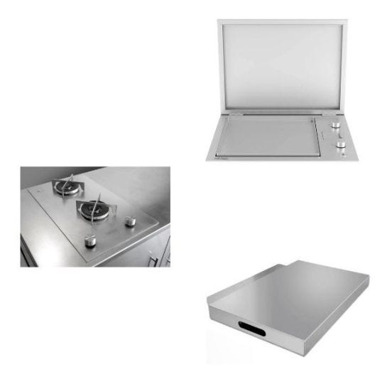 Kit Incasso per Cucina da esterno con Barbecue da incasso 2 fuochi Griglie Tondino, piano cottura e coperchio Pianeta Grill