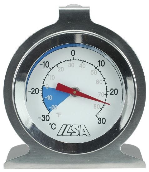 Termometro per frigo/ freezer ( -30° +30°C) in acciaio inox 18/10, di Ilsa, diam. 6cm