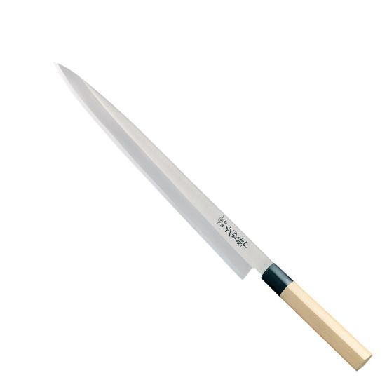 Coltello Yanagi Sashimi affilatura asimmetrica cm 27 linea Bunmei di Global con manico in legno Honki